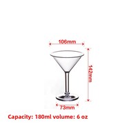 Verres à cocktail Martini écologiques de style européen 180 ml en PS acrylique transparent pour bar, fête, mariage, voyage