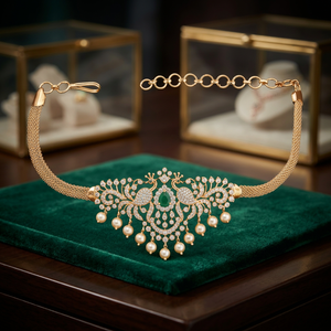 Bijou de corps tendance en alliage de zinc poli or Zircon Bajuband 177161 avec élégantes pierres vertes et rubis en forme de fleur pour mariage - Product Image 2