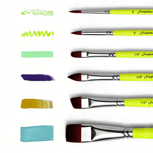 Juego de 13 Pinceles Profesionales de Nailon de Alta Calidad para Pintar el Cuerpo y la Cara, Redondos, Planos, Angulares, con Mango de Madera Amarillo Neón - Product Image 5