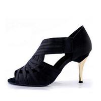 Chaussures de danse salsa caramel noires en satin à talons hauts pour femme, chaussures de danse latine de salon à vendre