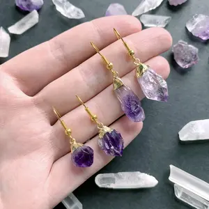 LS-C2195 Einzigartiger Ohrring für weibliche Gold Tropfen Ohrring Statement-Stil Amethyst Ohrring für das tägliche Leben