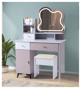 Modern <b>Makeup</b> Vanity Table with Lighted <b>Mirror</b> Storage Desk for Bedroom Furniture - Product Image 1