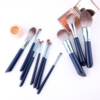 11 pièces pinceaux de maquillage ensemble fond de teint poudre mélange sourcil Eyeliner cheveux synthétiques et cheveux de chèvre visage ventilateur brosse Style