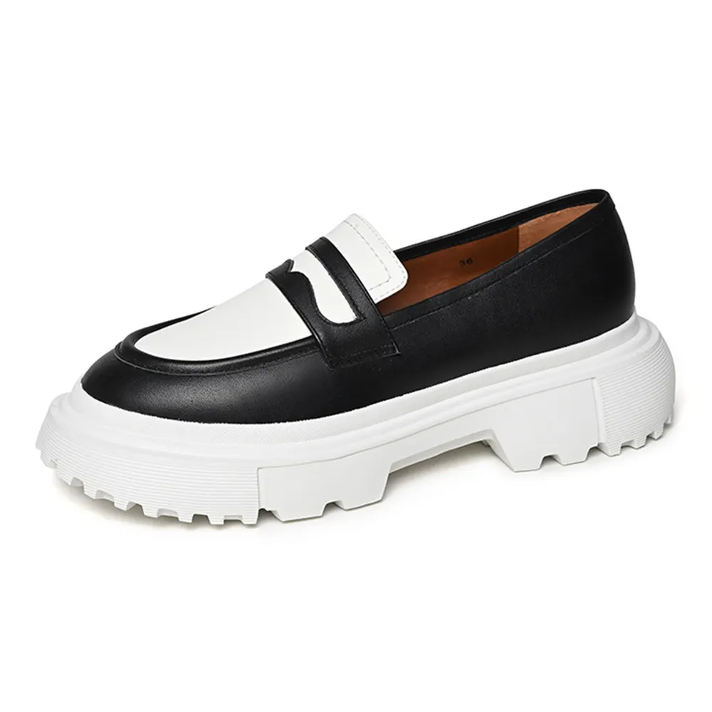 Mocassini stile College americano nuovo stile scarpe da donna in vera pelle con suola spessa Slip On All-Match donna Flats