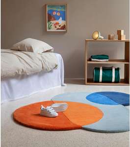 Tapis en laine à motifs géométriques circulaires - Design moderne, écologique, adapté aux animaux domestiques, antidérapant, lavable - Product Image 3