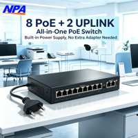 Switch Ethernet PoE 100Mbps 8+2 Port dengan AI Watchdog, Casing Besi, Jangkauan Ekstensi 250m, 1028MN (all-in-one)