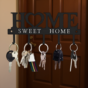 Porte-clés mural en métal Home Sweet Home, organisateur de crochets, décoration d'entrée, 9,8 pouces, noir - Product Image 2