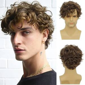 Perruques en gros pour hommes, couleur noire, pour tous les jours ou pour les fêtes, <span class=keywords><strong>coiffure</strong></span> masculine courte, naturelle, bouclée crépue, perruques synthétiques pour hommes - Product Image 1