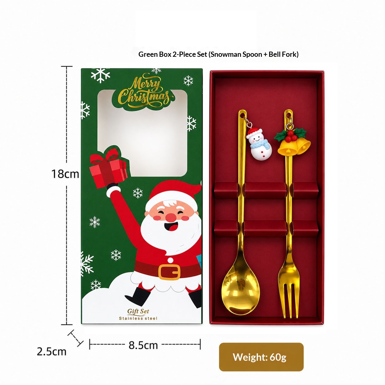 Golden Green Box Snowman Spoon-Bell Fork