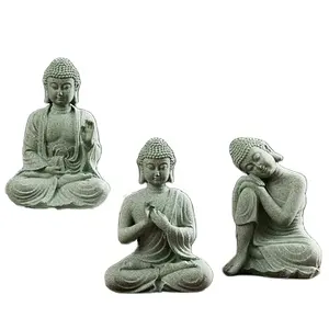 Estatuilla de Estatua de Buda, decoración de una pieza para el hogar, jardín, decoración de Patio, figuritas en miniatura de arenisca azul de 12cm a la venta