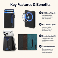 Portefeuille magnétique fin pour cartes, porte-cartes de téléphone, blocage RFID, pochette de téléphone en cuir PU, étui à cartes accordéon
