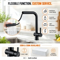 Robinet d'évier de cuisine extractible en acier inoxydable avec cartouche céramique, rotation à 360 degrés, montage sur plan, levier unique, eau chaude et froide