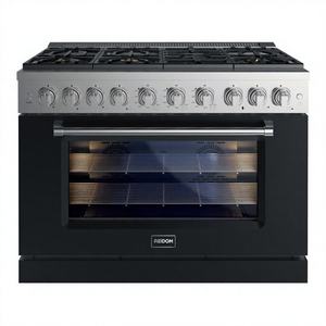 Estufa de Gas de Convección Profesional de 48 Pulgadas, 7 Quemadores, 7.84 Pies Cúbicos Vitrina Independiente Negra con Puerta de Vidrio de Triple Capa e Iluminación LED para el Hogar - Product Image 1