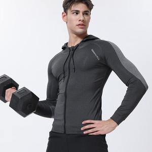 Men's Athletic Gym Training Hoodie Long Sleeve Quick Drying <b>Sweatshirt</b> with Custom Logo <b>Printing</b> Solid Pattern - Product Image 1