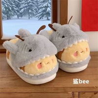 Chaussons en coton Shark pour hommes et femmes, design créatif, amusants, mignons, en forme d'abeille, pour couples, chaussures en laine pour la maison, cadeaux de bienvenue pour l'hiver