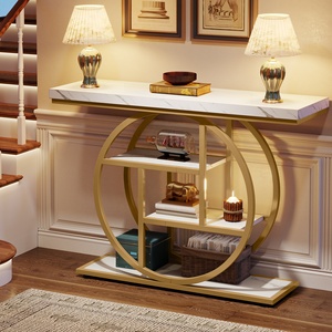 Tribesigns Tavolo Console Dorato da 105 cm, Tavolo Industriale a 4 Ripiani per Divano, Tavolo da Ingresso con Base Circolare per <span class=keywords><strong>Soggiorno</strong></span>, Corridoio, Foyer - Product Image 3