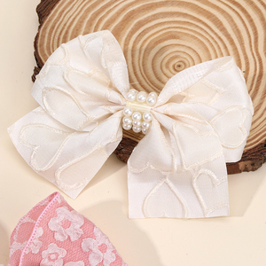 Lot de 2 barrettes à cheveux en tissu polyester doux, avec nœud en dentelle et fleur, style sportif, 4,13 pouces, épingles à cheveux pour filles, princesse, perle 2 - Product Image 4