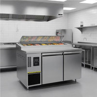 Table de travail réfrigérée commerciale pour pizzas en acier inoxydable de 1,5 m, double porte, dégivrage automatique, résistante à la corrosion, facile à nettoyer