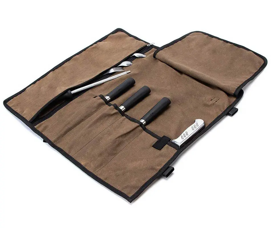 Rouleau de couteaux de Chef cuisinier, sac à couteaux à 5 poches, sac meuleuse en toile cirée, couverture de couteaux multi-usages pour la cuisine, Camping