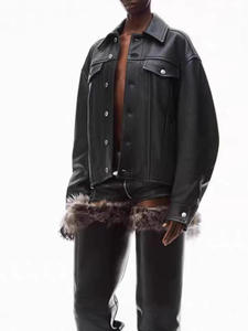 Popular Products Custom Made Polo-collar <strong>Leather</strong> Coat Elephant Skin Pattern Genuine Sheep Skin <strong>Jacket</strong> for <strong>Women</strong> - Product Image 2