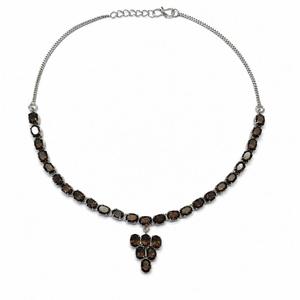 Collier en argent sterling 927 plaqué rhodium avec topaze fumée pour femmes - Product Image 3