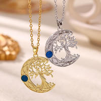 Collier Fanhua Jewelry, best-seller TikTok, en acier inoxydable anti-ternissement, étanche, plaqué or, motif croissant de lune et arbre de vie