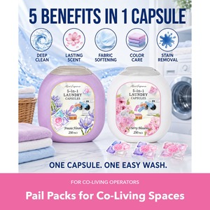 Lessives en capsules parfum Coco, 8 seaux par carton, pour opérateurs de co-locations, vente en gros - Product Image 1