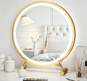 Round LED Mirror Desktop <b>Makeup</b> <b>Vanity</b> Mirror Metal Frame Lighted Touch Switch Modern Design Birthday Gift for Bedroom Hotel - Product Image 2