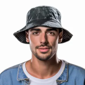 Wholesale Washed Denim Bucket Hat Solid Color Panama Fisherman Sun Hat Unisex Bob Caps 100% Cotton Vintage Cowboy Style Bucket