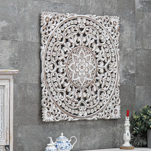 Décoration murale vintage rustique écologique en MDF avec motif de lotus sculpté - Product Image 2