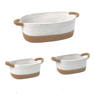 KUYUE 3-teiliger rechteckiger faltbarer Heimaufbewahrungs-Stoffkorb leicht zu transportieren kleiner Baumwollseilschalenkorb organisatorischer Gebrauch - Product Image 2