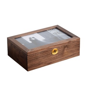 Walnut Wood Jewelry <b>Box</b> 24x16.5x8cm With Lock And Glass Top For <b>Storage</b> Display - Product Image 2