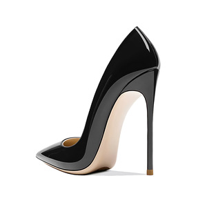 Chaussures de mariée grande taille 35-46 à bout pointu, en cuir verni, talon aiguille ultra fin de 10-12 cm, à enfiler, semelle extérieure rouge - Product Image 4