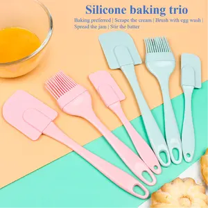 3-Piece Food Grade Silicone Baking Pastry Tools Set Include Silicone Spatula Silicone Oil Brush Cake Spatula 3 Set For Kitchen