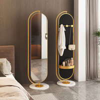 Miroir sur pied de luxe rotatif ovale en métal avec rangement pour chambre et couloir – Vente en gros