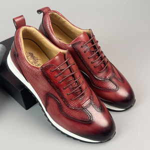 Genuine Leather Men's Lace-up <b>Shoes</b> Round Toe <b>Height</b> <b>Increasing</b> Rubber Outsole All Seasons Casual Wear - Product Image 1