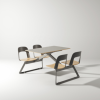 Ensemble de table et de chaises de restaurant modernes en acier et en bois, 4 places, meubles de salle à manger rectangulaires