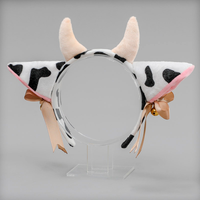 E0027 Serre-tête à oreilles de vache Cerceau à poils d'animaux avec nœud Ruban Cloche Serre-tête à oreilles de vache et cornes Accessoire pour déguisement