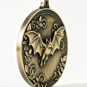 Médaille circulaire en laiton avec motif de chauve-souris, plaquée or, thème animal en relief, décoration d'Halloween - Product Image 6