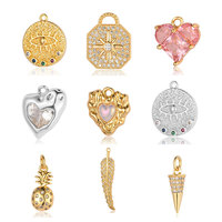 Argent Pierre Perlée Coeur Clé Arc-En-Plume Cuivre Zircon Pendentif Charmes DIY Serpent Étoile Lune Ananas Yeux En Forme