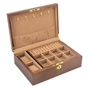 Boîte à bijoux en bois massif, organisateur de rangement à double couche avec compartiments pour collier, boucles d'oreilles, montre, bracelet, style chinois - Product Image 5