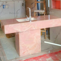Table à manger ovale en onyx rétroéclairée rose personnalisée BYOY003, dalle de marbre en pierre naturelle