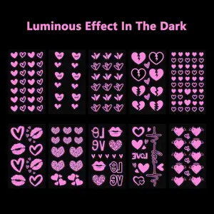 Saint Valentin Coeur Motif Corps Visage Autocollant Lumineux Étanche Fluorescent Tatouage Autocollant Ensemble pour Couple