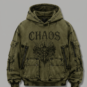 Sweat à capuche oversize imprimé Chaos pour homme, style streetwear, tie-dye rouge, avec poches, manches classiques, coupe en molleton bouclette, style automne - Product Image 3