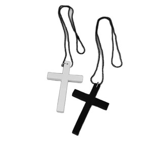 Collar unisex retro con cruz de madera oscura, cadena larga para fiesta, colgante de moda - Product Image 5