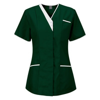 Blouses en tissu Dobby Coton-Polyester pour Médecins, Infirmières, Agents d'Assainissement - Ensemble d'uniformes de réception avec patte de boutonnage croisée contrastante