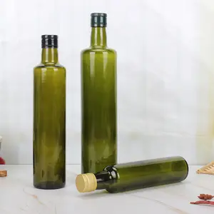 Qualité alimentaire 250ml 500ml 750ml 1l vide rond vert foncé luxe Marasca 1 litre bouteille en verre pour huile d'olive