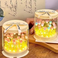 Lampe Tulipe DIY, Boîte à Gâteau en Forme de Mer de Fleurs, Lampe de Chevet pour Chambre à Coucher, Décoration Artisanale Fait Main, Veilleuse Tulipes, Cadeau d'Anniversaire