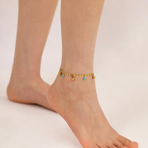 <span class=keywords><strong>Tobillera</strong></span> de acero inoxidable chapada en oro directa de fábrica de joyería con cuentas de turquesa pulsera de moda impermeable para niñas - Product Image 5