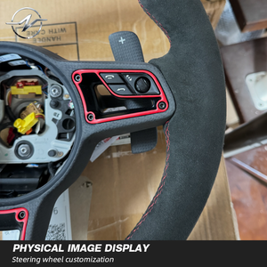 Volant sport personnalisé de luxe entièrement en cuir 40 mm avec bande rouge à 3 branches pour <span class=keywords><strong>Porsche</strong></span> Panamera Macan Cayenne 718 Cayman GT4 911 991 - Product Image 5